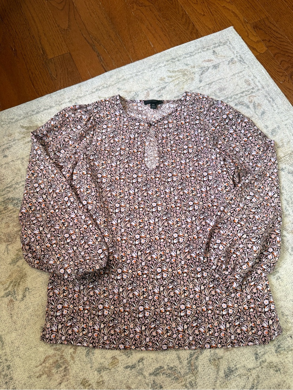 J. Crew Pink Floral Keyhole Peasant Blouse